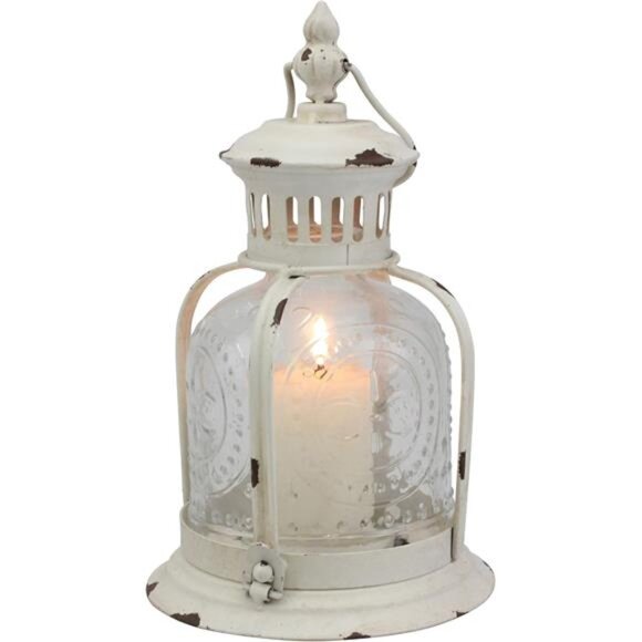 Stonebriar Antique Worn White Metal Candle Lantern, Use As Decoration for - Picture 6 of 7